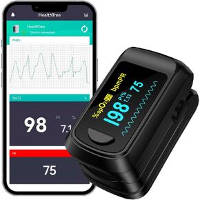 Pulse Oximeter Blood Oxygen Monitor Fingertip HealthTree Bluetooth Pulse Ox with Free APP, O2 Pulse Oximeter Finger and Heart Rate Monitor