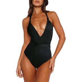 HYPERFIRE Women's Sexy Backless High Cut One Piece Swimsuit Halter V Neck Bathing Suit Swimwear