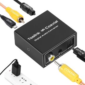 Optical to Coaxial or Coax to Optical Digital Audio Converter, Bi-Directional Digital Coaxial Optical(Toslink) SPDIF Audio Adapter Repeater, with Fiber Optical Cable, Coaxial Cable and Power Adapter