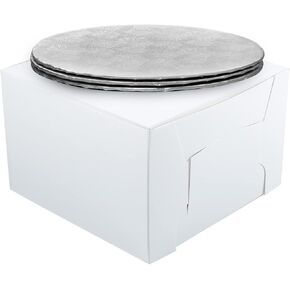 12" Combo Box Set - 12x12x6 White Cake Box with 12" SIlver Round Drum 1/4", Pack of 3