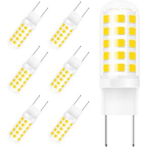 G8 LED Bulb Dimmable,4W (35W-40W Halogen Equivalent),Warm White 3000K,T4 JCD Type Bi-Pin Flat Base,120V 450LM Light Bulbs for Under Cabinet,Counter Lighting,Over The Range Microwave Hood,6-Pack