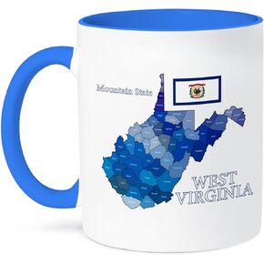 3dRose Coffee Mug, Size - 15oz - Flag and County map of West Virginia with state name and nickname Flags and Maps - States - funny coffee cup gift