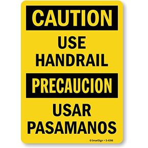 SmartSign “Caution - Use Handrail" Bilingual Sign | 10" x 14" Plastic