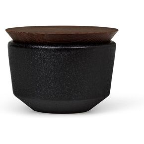 Rosendahl RÅ Salt Cellar with Ash Wood Lid - Black Ceramic, Rustic Stoneware with Cast Iron Look, Japandi Inspired Design, Stylish Addition to Your Table Setting