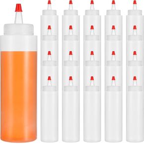 20 Pcs 8 OZ Squeeze Bottles, Condiment Squeeze Bottle, Plastic Squeeze Condiment Bottles with Red Tip, Sauce Bottle with Small Pointed Nozzle Leakproof Refillable Condiment Container