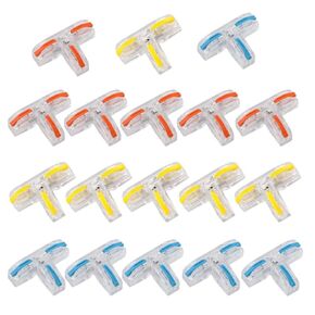 Lever Nut 3 Wire Connector T-Type Universal Compact Push-in Terminal Block Wire T Tap Connectors Electrician Quick Splitter 18 PCS with Colored levers Kit for AWG 28-12 AWG.