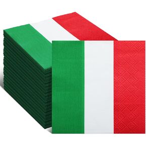 50 Pcs Italian Napkins Bulk Red White Green Luncheon Napkins Italy Flag Disposable Paper Tissues Italy Themed Tableware 6.5 Inches for Christmas Family Italian Party Decor