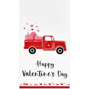 Gift Boutique 100 Happy Valentines Day Guest Napkins Disposable Paper Valentine Truck Hearts Dinner Hand Napkin for Valentine's Love Bathroom Wedding Holiday Birthday Party Decorative Towels