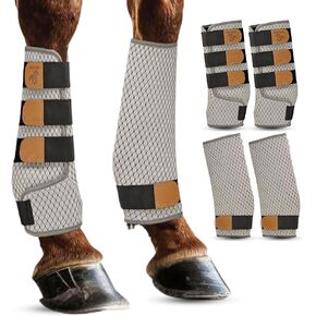 Premium Soft Fly Boots for Horses Set of 4 - Protective & Comfortable Horse Fly Boots- Breathable, Mesh-Quilted Bamboo Traveling, Trainng Horse Leg Wraps for Maximum Protection-Adjustable(4 pcs)