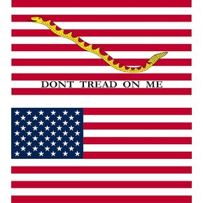 PATRIOTIC FLAGS COMBO of ONE - 1st Navy Jack Gadsden Red and White Stripes with Rattlesnake 3'x5' Embroidered Flag AND ONE - USA 4'x6' Embroidered Flag
