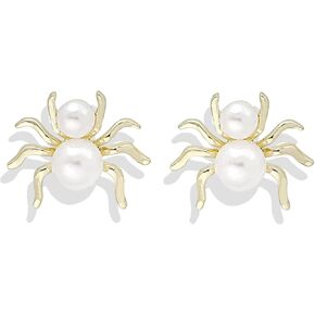 أقراط العنكبوت للنساء أبيض لؤلؤة العنكبوت الأقراط في أقراط الحيوانات الصغيرة الهدايا المجوهرات مضحكة in Kuwait