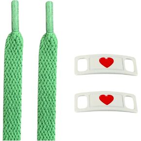 Zigvert Green Shoelaces, Heart Metal lace tag for Sneaker, Air Force 1 Shoe Lace Heart Charms, Air Force 1 Shoe Lace, Heart Design Shoetags for Your Shoes