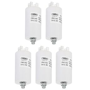 YOKIVE 5 Pcs 10uF CBB60 Capacitor with 4 Pins, AC 250V(White)