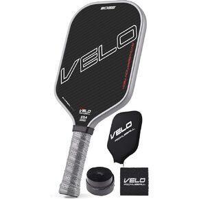 Velo 3K Pickleball Paddles, Raw Carbon Fiber Pickleball Paddle w/Max Control & Spin, Dual Foam Injected Edge for Large Sweet Spot, Thermoformed 16mm Core, Anti-Slip Long Handle, USAPA Approved in Saudi Arabia
