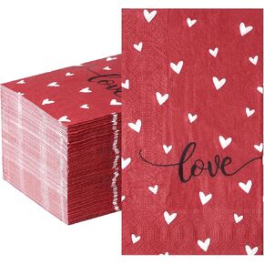 100Pcs Valentine’s Day Napkins Decorations,Disposable Red Heart Love Sign Paper Dinner Guest Hand Towel Napkins for Valentine’s Day Spring Home Kitchen Bathroom Wedding Holiday Birthday Party Supplies