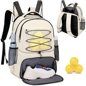 حقيبة Bevalsa Pickleball Bag حقيبة لنساء الرجال المراهقين ، حقيبة التنس على ظهر التنس مع مقصورة الأحذية ، حقائب الظهر الرياضية متعددة الوظائف باديل حقيبة الريشة تتناسب مع 4 مضارب مع خطاف السياج