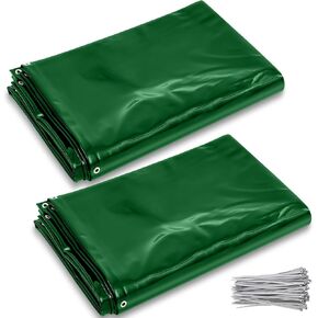 2 Pcs Safety Welding Curtain Transparent Green Welding Screen Suitable for the Stand of 6 * 8ft with Fixed Belt for Decreases Welding Arc Light UV and Blue Light Protection