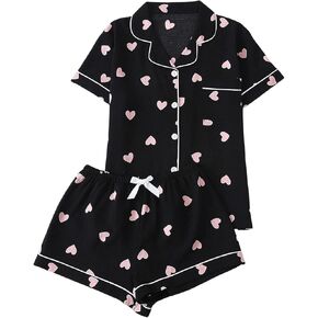 MakeMeChic Women's 2 Piece Pajama Set Plaid Collared Button Down Shirt Shorts Sets Sleep Loungewear