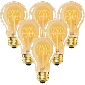 A19 E26 Vintage Edison Bulbs 6W LED Equivalent 60 Watt, 6 Pack Dimmable E26 LED Edison Amber Warm Light Bulbs 2200K, A19 Antique Decorative Spiral LED Light Bulb for Sputnik Chandelier, Pendant, 400LM