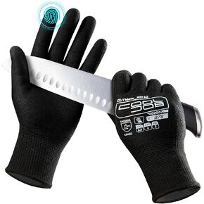 COOLJOB A3 Cut Resistant Fishing Gloves for Men, Touchscreen Safety Work Gloves with Grip Nitrile Rubber Coating for Glass Handling Wood Carving, Saltwater Fishing Gear, Black, Medium, 1 Pair