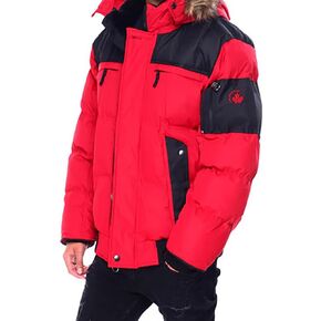 Milano Mens Bomber Jacket Waterproof Puffer Coat with Removable Hood and Faux Fur Trim