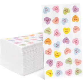 GROBRO7 100 Pcs Valentine's Day Conversation Heart Napkins Love Motto Disposable Guest Towels 3 Ply Bathroom Restaurant Paper Hand Tissue for Wedding Bridal Shower Holiday Birthday Party Supplies