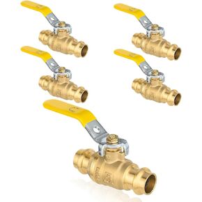 (Pack of 5) Seelink 1/2 Inch Press Ball Valve with EPDM O-ring, Brass Shut Off Valve for Copper Tubing Connection, Yellow
