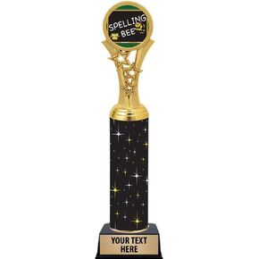 Crown Awards Spelling Trophies, 11" Black Midnight Spelling Bee Trophy, Customize Now Prime