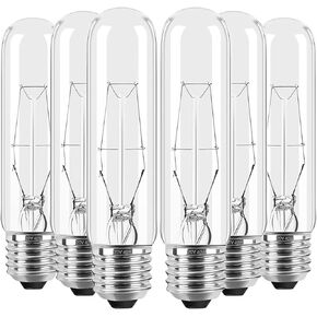 6-Pack 40 Watt T10 Clear Tubular Incandescent Light Bulb, Vintage Style Showcase Bulb,Showcase lamp, 2700K Soft White, E26 Medium Base, 280 Lumens,T10 Tubular Bulb