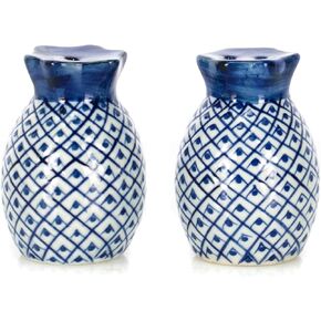 Pineapple Blue and White 2 inch Porcelain Ceramic Salt and Pepper Shaker Set