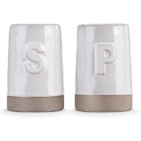 DEMDACO Gather Round Modern Design Trendy White 2 x 3 Stoneware Salt And Pepper Shaker Set