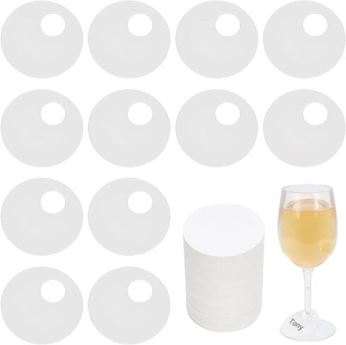 FINGERINSPIRE 150 Pcs Paper Round Drink Name Tags 2" Blank Disposable Stemware Drink Name Tags White Disposable Wine Tag Wine Glass Drink Markers DIY Identification Marker for Wine Glasses Champagne in Saudi Arabia