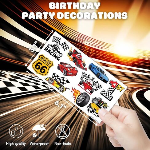 110 PCS Race Car Temporary Tattoos Sticker Racing Pit Crew Checkered Flag Race Car Birthday Party Decorations Favors Supplies Gifts Boys Girls Cute Fake Tattoo School Prizes Carnival Theme in Saudi Arabia