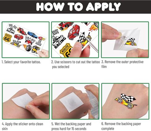 110 PCS Race Car Temporary Tattoos Sticker Racing Pit Crew Checkered Flag Race Car Birthday Party Decorations Favors Supplies Gifts Boys Girls Cute Fake Tattoo School Prizes Carnival Theme in Saudi Arabia