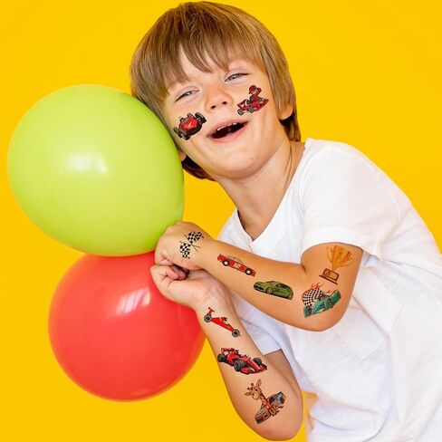 110 PCS Race Car Temporary Tattoos Sticker Racing Pit Crew Checkered Flag Race Car Birthday Party Decorations Favors Supplies Gifts Boys Girls Cute Fake Tattoo School Prizes Carnival Theme in Saudi Arabia