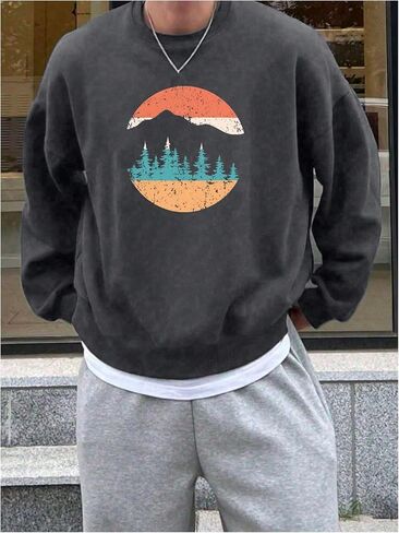 Men's Graphic Crewneck Sweatshirt Long Sleeve Drop Shoulder Loose Casual Fall Tops in Saudi Arabia