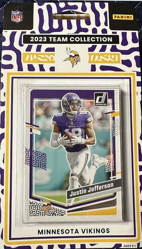 Minnesota Vikings 2023 Donruss Factory Sealed 10 Card Team Team التي تضم بطاقات صاعقة مصنفة Jordan Addison و Dewayne McBride و Jaren Hall Plus Kirk Cousins ​​وغيرها in Saudi Arabia