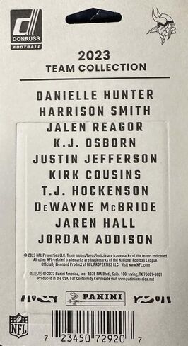 Minnesota Vikings 2023 Donruss Factory Sealed 10 Card Team Team التي تضم بطاقات صاعقة مصنفة Jordan Addison و Dewayne McBride و Jaren Hall Plus Kirk Cousins ​​وغيرها in Saudi Arabia