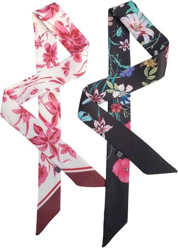 2 Pack Silk Purse Scarf For Handbags Head Hair Ribbon Fashion Skinny Scarf For Women Long Neckerchief in Kuwait