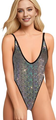 Woimen's One Piece Swimsuit Deep V Metallic Outfit Swimwear Bathing Suits in Kuwait