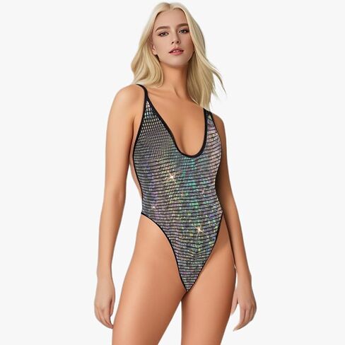 Woimen's One Piece Swimsuit Deep V Metallic Outfit Swimwear Bathing Suits in Kuwait