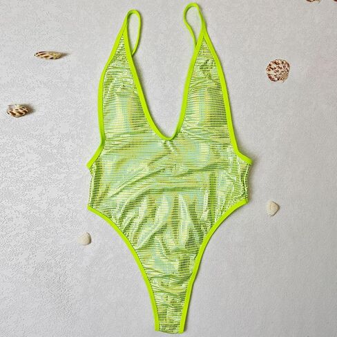 Woimen's One Piece Swimsuit Deep V Metallic Outfit Swimwear Bathing Suits in Saudi Arabia