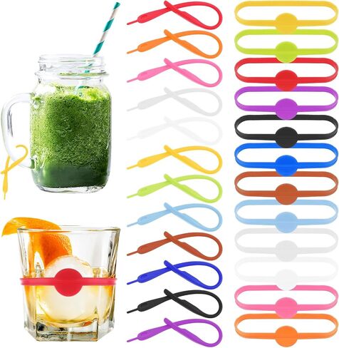 24Pcs Drink Markers, Cup Markers Bottle Strip Tag Silicone Drink Labels Name Band, Wine Glass Markers for Drinks, Cocktail Drink Markers Water Bottle Charms for Party Families Bottle Identification in Saudi Arabia