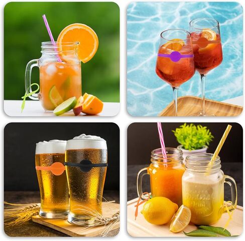 24Pcs Drink Markers, Cup Markers Bottle Strip Tag Silicone Drink Labels Name Band, Wine Glass Markers for Drinks, Cocktail Drink Markers Water Bottle Charms for Party Families Bottle Identification in Saudi Arabia