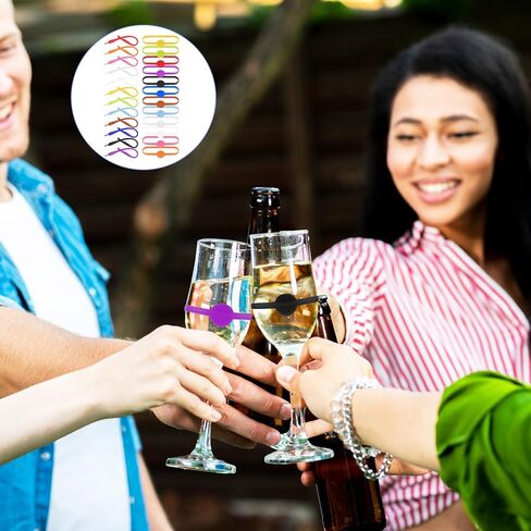 24Pcs Drink Markers, Cup Markers Bottle Strip Tag Silicone Drink Labels Name Band, Wine Glass Markers for Drinks, Cocktail Drink Markers Water Bottle Charms for Party Families Bottle Identification in Saudi Arabia