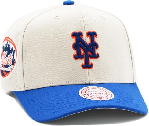 Mitchell & Ness New York Mets MLB Game On Pro Precurved Snapback Hat Cap - Off White/Royal in Saudi Arabia