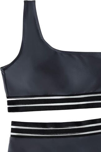 SweatyRocks Women's 2 Pieces Mesh Stripe One Shoulder Top with High Waist Bikini Set in Saudi Arabia