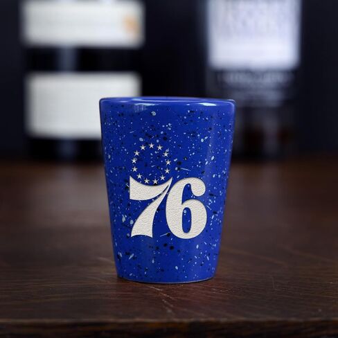 Rico Industries NBA Basketball Philadelphia 76ers Primary 2oz Ceramic Shot Glass for Fans, Laser Engraved In Team Color Single Shot Glass in Saudi Arabia
