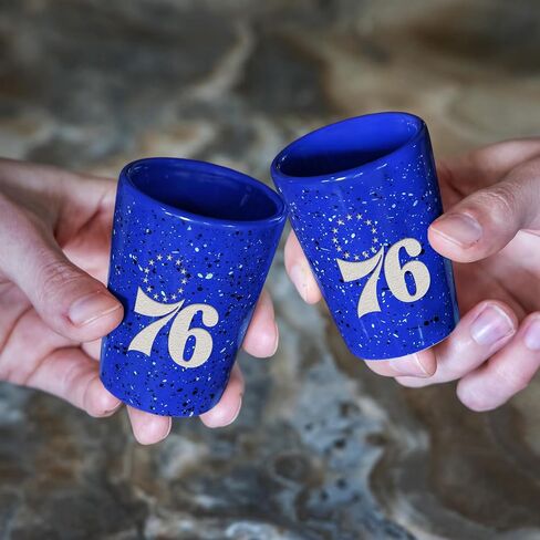 Rico Industries NBA Basketball Philadelphia 76ers Primary 2oz Ceramic Shot Glass for Fans, Laser Engraved In Team Color Single Shot Glass in Saudi Arabia