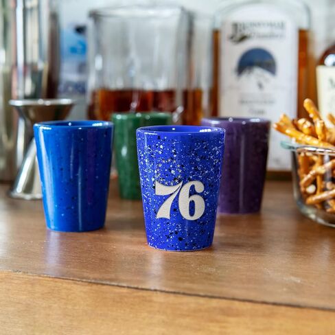 Rico Industries NBA Basketball Philadelphia 76ers Primary 2oz Ceramic Shot Glass for Fans, Laser Engraved In Team Color Single Shot Glass in Saudi Arabia